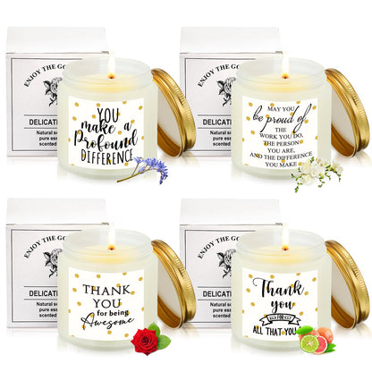 Fumete 4 Pcs Thank You Gifts Candles 3.5 oz Soy Wax Scented Candles Thank You for Being Awesome Inspirational Candle for Teacher Appreciation Secretaries Employee, 4 Fragrances (White, Stylish)