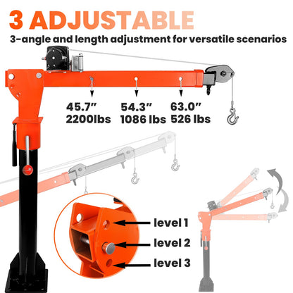 EQUCKKY 1600lbs Electric Pickup Truck Crane & 3500lbs Electric Winch, Folding Truck-Mounted Bed Crane Hoist, 360° Swivel, 3 Adjustable Boom, 12V DC, for Construction Auto Repair Complimentary Returns!