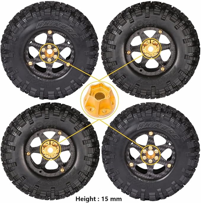 RhinoRC MOZA 1.9inch Competition Tires Super Sticky with Narrow Carbon Fiber Aluminum 2.2 inch Wheel Rim N2401 for Pro and Sporty Class 1/10 RC Crawler Car (1.9inch 4pcs)