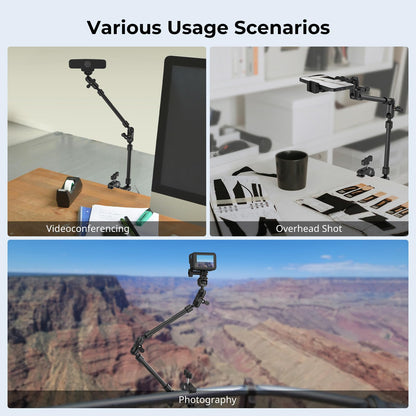 SMALLRIG 22" Magic Arm w Clamp, Overhead Phone Mount, Flexible Desk Camera Mount, Articulating Friction Boom Arm w Thread Adapter, for POV Shot, Light, Webcam, Mic, Action Camera, for Content Creators