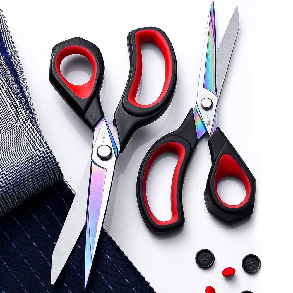 LIVINGO 2 Pack Premium Tailor Scissors Heavy Duty Multi-Purpose Titanium Coating Forged Stainless Steel Sewing Fabric Leather Dressmaking Comfort Grip Shears Professional Crafting (8.5 & 9.5INCH)