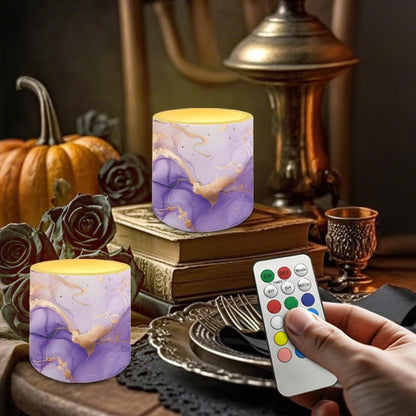 NETILGEN Flameless Candles Pack of 4 Purple Marble Print Realistic Flickering Flameless Candles with Timer Remote Color Changing Battery Operated 3 inch LED Candles