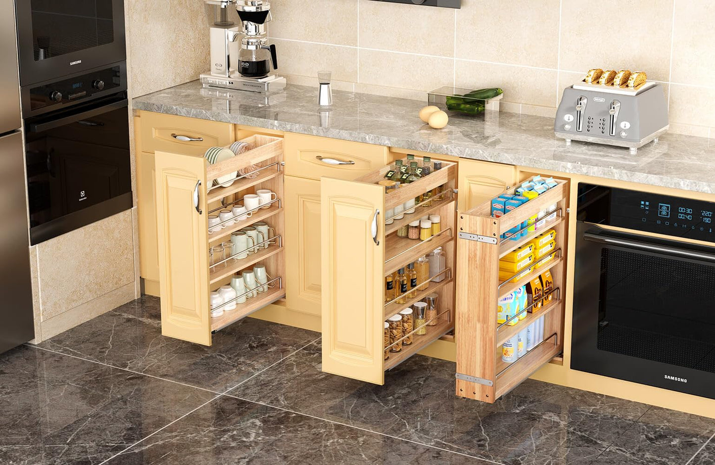 OCG 4-Tier Pull Out Kitchen Cabinet Spice Rack Holder Shelves (5" W x 22" D), spice organization for cabinet Storage Organization, pull out spice racks for inside cabinets