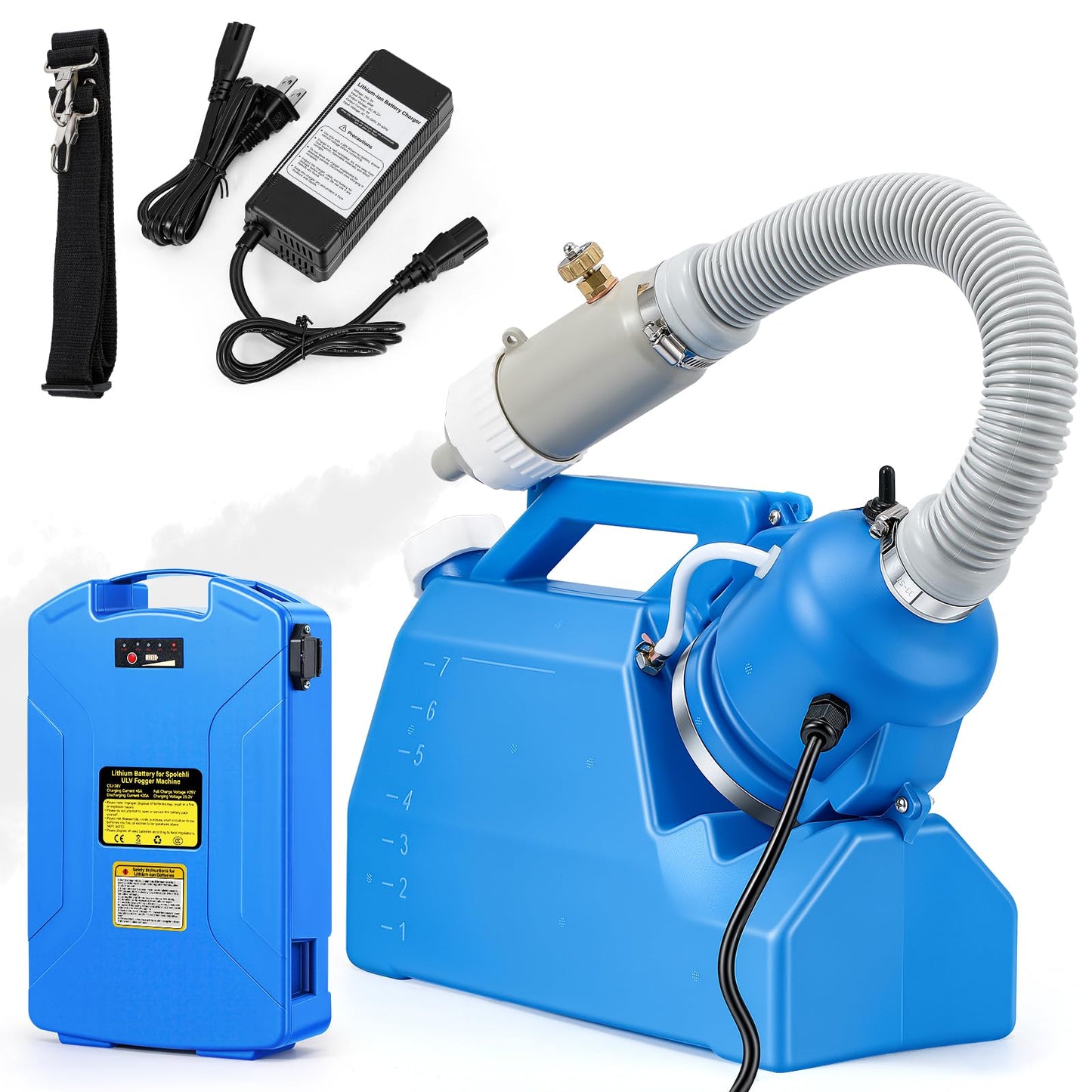 Cordless ULV Sprayer 24V Lithium Battery Powered, 7L (1.85 Gallon) ULV Fogger Machine 250W/300W Dual-Mode, 60-100 Mins Runtime, 10-100 Micron Adjustable Fine Mist for Garden Patio Home Use