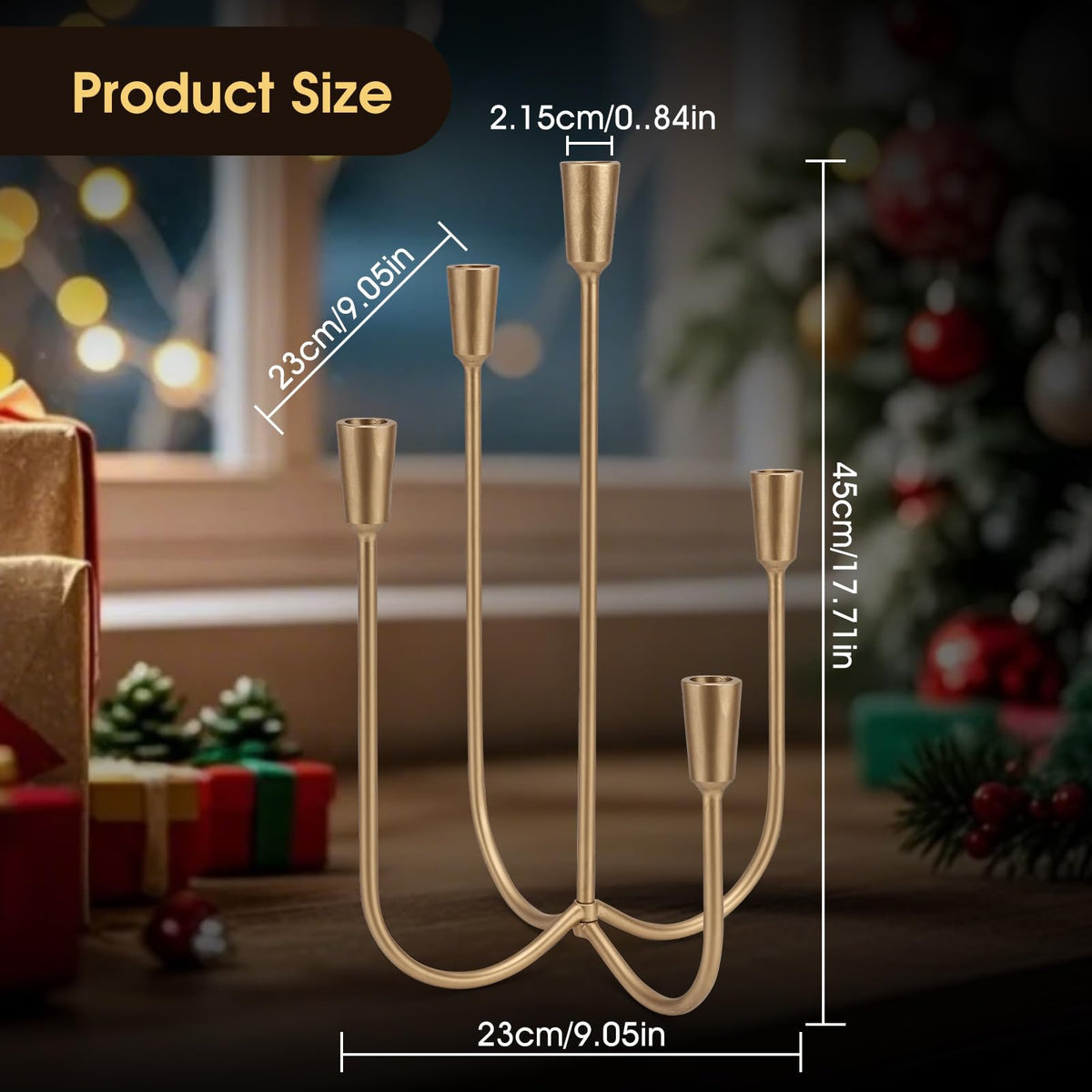 5-Candle Cast Iron Metal Candelabra, 17.7 Inch Candlestick Holders, Iron Tabletop Candelabra, Taper Candle Holders, Cast Iron Candelabra for Wedding, Table, Fireplace Mantel Decor