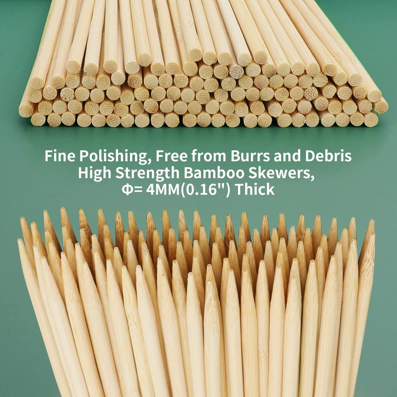6" Bamboo Wood Skewers for BBQ, Kabob, Appetizer, Fruit, Sausage, Chocolate Fountain, Natural Wooden Barbecue Kebob Skewer Stick, Organic Food Sticks for Grilling, Kitchen (Φ=4mm Thick, 100PCS)