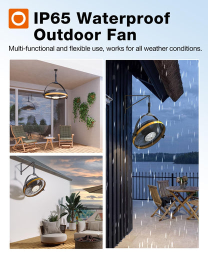 addlon 20" Outdoor Ceiling Fan with Light for Patios, IP65 Waterproof Gazebo Fan with Remote&APP Control,360° Adjustable Tilt,6 Speeds,3CCT Dimmable, Wall Mount Ceiling Fan with Hook Hanging for Porch
