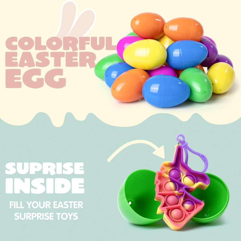 JOYIN 24 Pcs Pre Filled Easter Eggs with pop Keychain Toys for Easter Theme Party Favor, Pop Fidget Stress Relief Squeeze Bubble for Eggs Hunt, Classroom Exchange and Game Prize Supplies