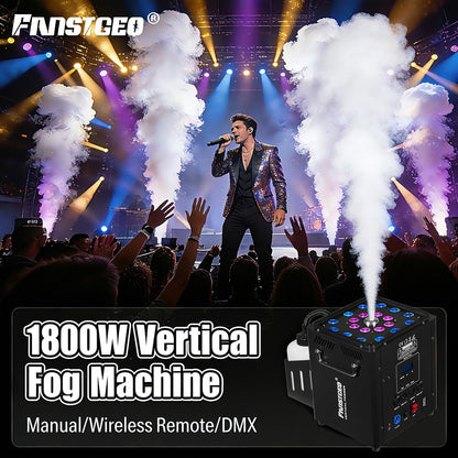 Vertical Fog Machine 1800W with Remote & DMX Control, Timer Function - Perfect for Stage Performances, Halloween, Gender Reveal Parties