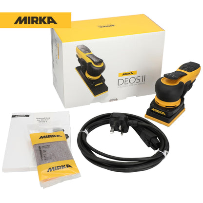 Mirka DEOS II 343X 3" x 4" Electric Orbital Sander, Brushless Motor, Adjustable Speed, Bluetooth-Ready, Dust-Free Sanding – Ideal for Tight Spaces & Detail Work