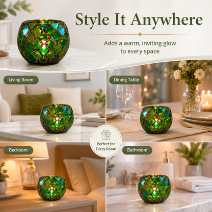 Votive Candle Holder Tea Lights - Glass Candle Holders, Mosaic Tealight Candle Holder, Candle Jar Cup for Wedding Centerpiece Party Table Decorations, Valentines Day Decor