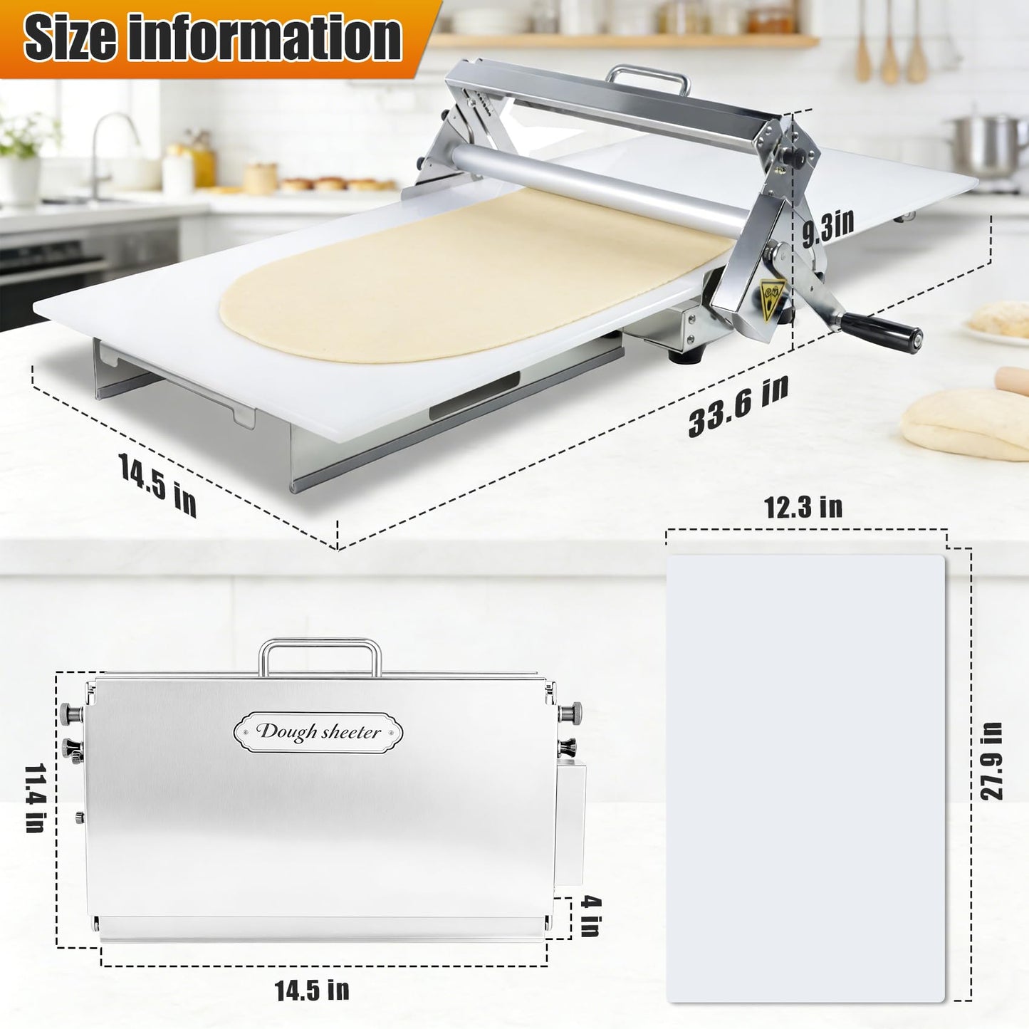 Folding Dough Sheeter (12")，Folding Dough Rolling Machine，Manual Dough Sheeter，Dough Sheeter Machine For Home，Stainless Steel Dough Machine With 55 Adjustable Thicknesses,(1 Scrolling Panel)