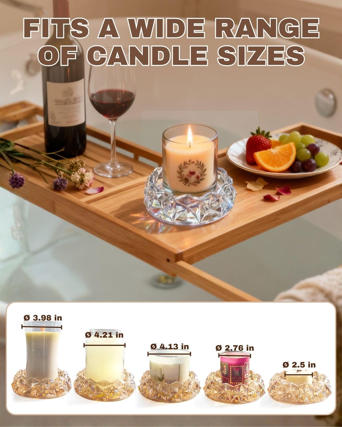 Loyipu Geometric Glass Candle Holder for 3-Wick Candles – 6in Large Crystal Candle Tray for Large Jar Candles, Scented Candles & Diffusers (Crystal Iridescent)