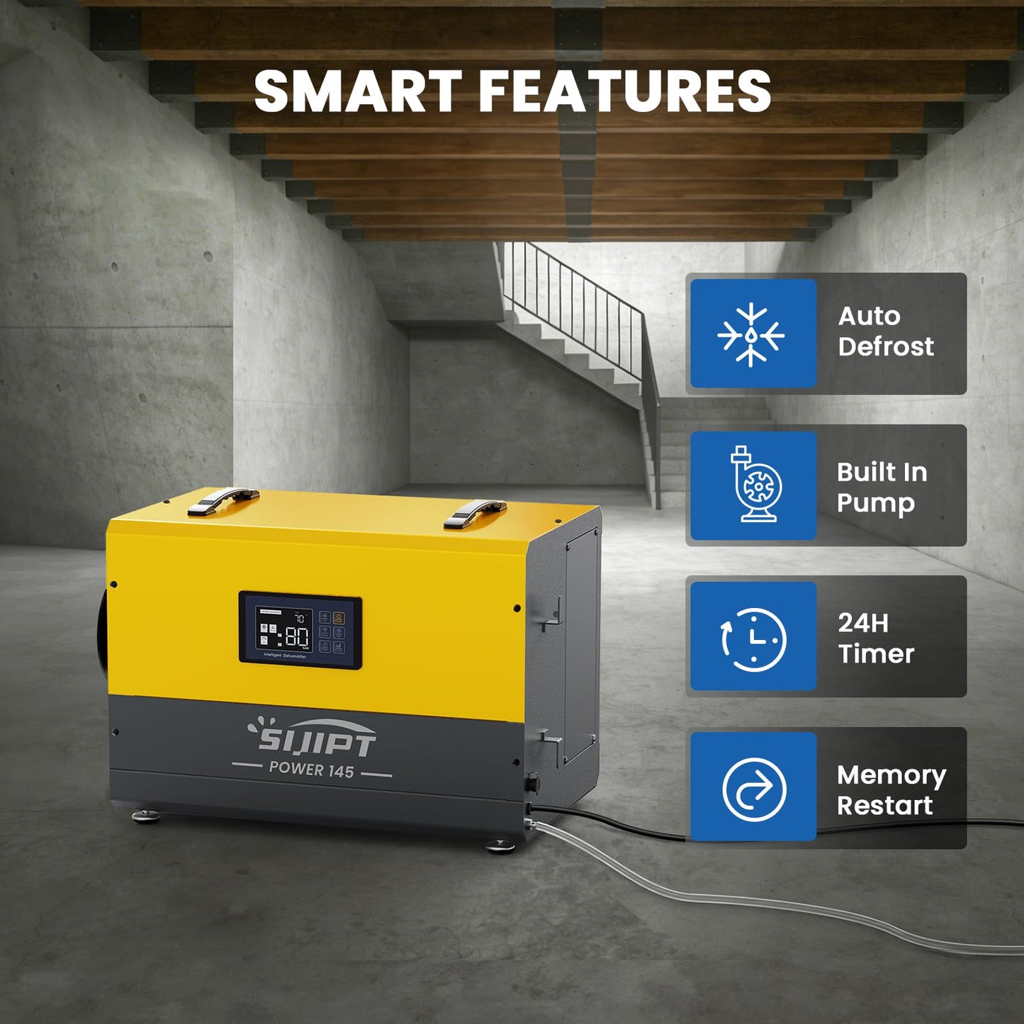 145 Pints Commercial Dehumidifier with Pump & Drain Hose for Crawl Spaces, Basement, Industry Water Damage Unit, Up to 6000 Sq Ft, Automatic Defrost, Adjustable Humidity Control, Compact, Portable
