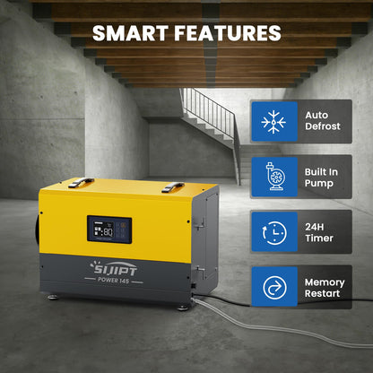 145 Pints Commercial Dehumidifier with Pump & Drain Hose for Crawl Spaces, Basement, Industry Water Damage Unit, Up to 6000 Sq Ft, Automatic Defrost, Adjustable Humidity Control, Compact, Portable