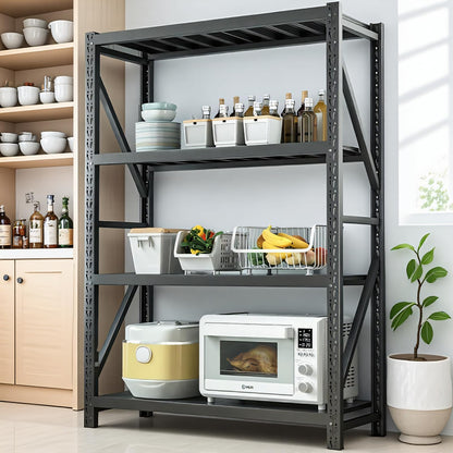 Heavy Duty Warehouse Shelving 4-Tier Industrial Steel Storage Shelves, 2600LB Capacity Per Shelf, Adjustable Shelves for Garage/Factory/Commercial Use (Black, W67*D21.7*H65)