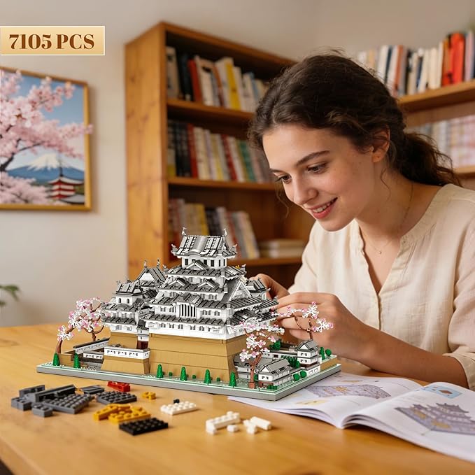 Reobrix Japanese Himeji Castle Building Block Sets for Adults 55017 1:127 Japanese Architecture Model Large Landmark Building Set Home Office Decoration Gift for Adults (7105PCS)
