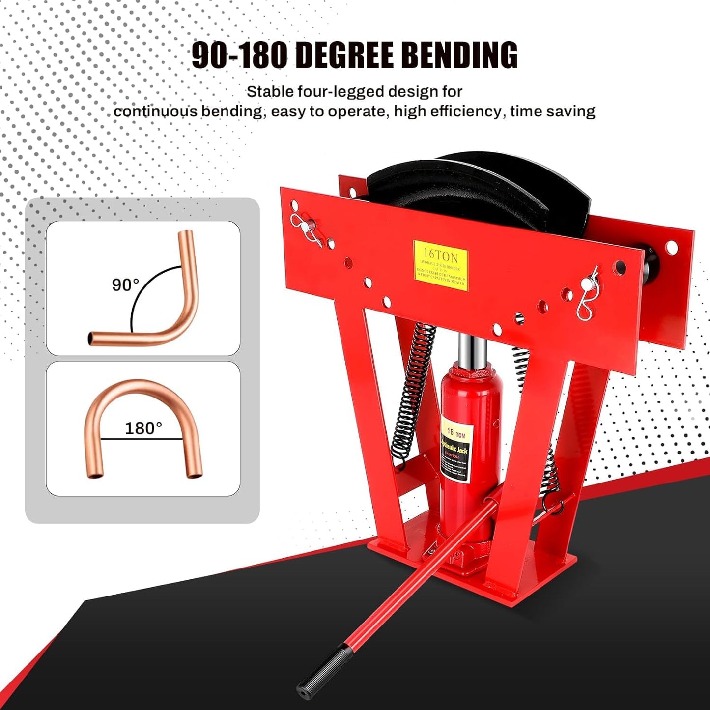 16 Ton Hydraulic Pipe Bender Manual Copper Tubing Bender Tool with 8 Dies (1/2",3/4",1",1-1/4",1-1/2",2",2.5", 3"), 90°-180° Adjustable Rollers Steel Iron Metal Ratcheting