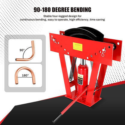 16 Ton Hydraulic Pipe Bender Manual Copper Tubing Bender Tool with 8 Dies (1/2",3/4",1",1-1/4",1-1/2",2",2.5", 3"), 90°-180° Adjustable Rollers Steel Iron Metal Ratcheting