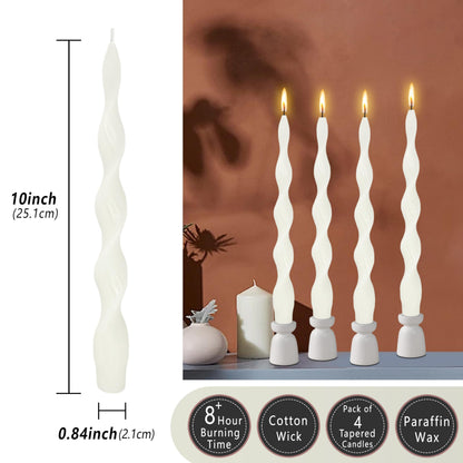 White Thin Twisted Candle Sticks 10 inch Long Spiral Candles Unscented Smokeless Twirl Tapered Candles for Weddings Holiday Dinner Meditation Home Decor Pastoral Rural Style