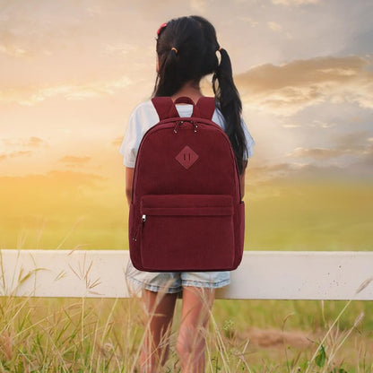 Esfoxes Corduroy Backpack for Girls, Kids Teens Elementary Middle High School Bags Women College Bookbags Travel Daypacks (Wine)