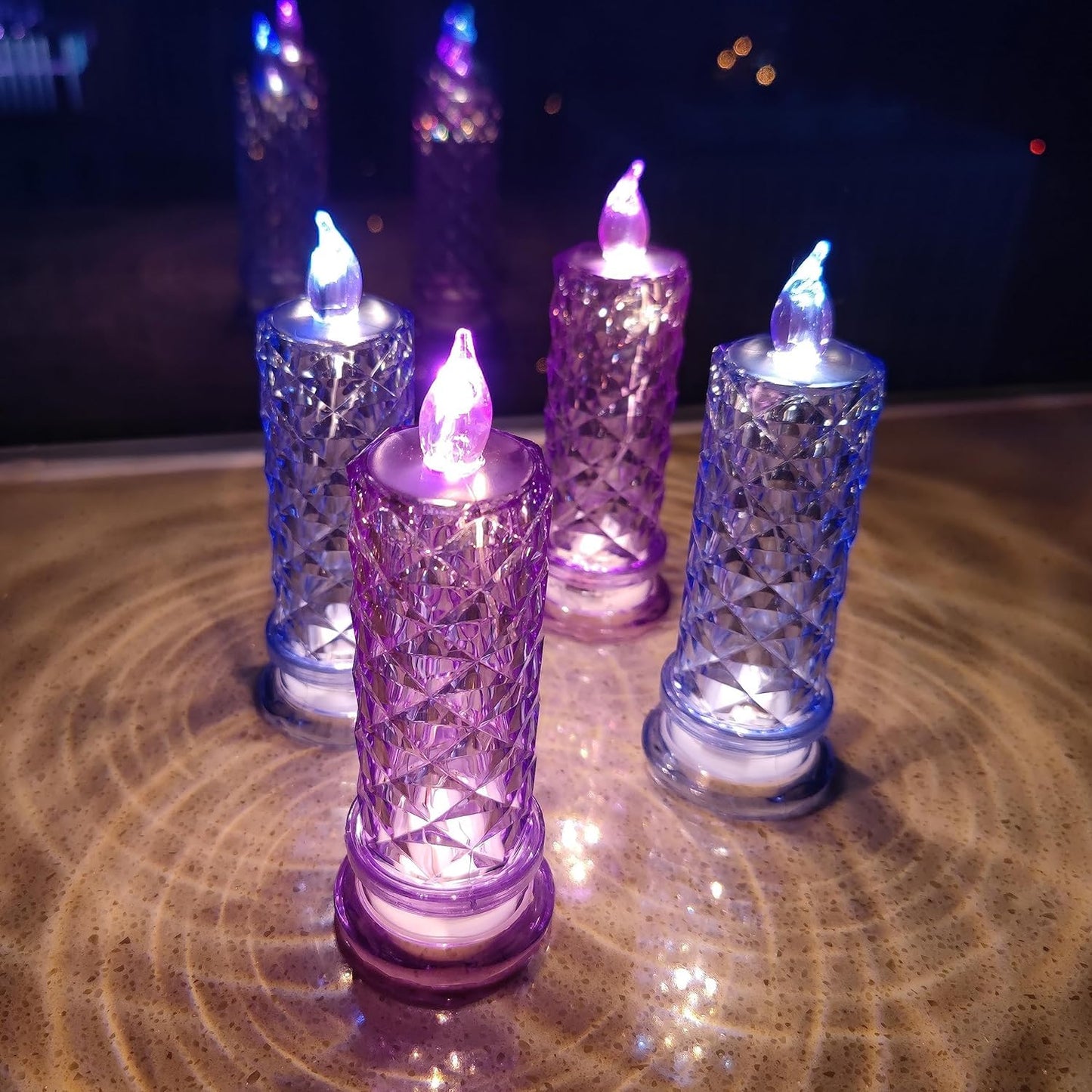 SupBri LED Candles, 4Pack Battery Operated Candles with Rose Light Halo, Romantic Flameless Pillar Candles for Valentines Halloween Decorations(Blue, D 2.5" x H 7.2")