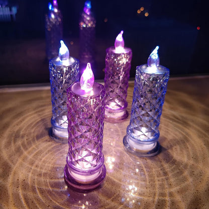 SupBri LED Candles, 4Pack Battery Operated Candles with Rose Light Halo, Romantic Flameless Pillar Candles for Valentines Halloween Decorations(Blue, D 2.5" x H 7.2")