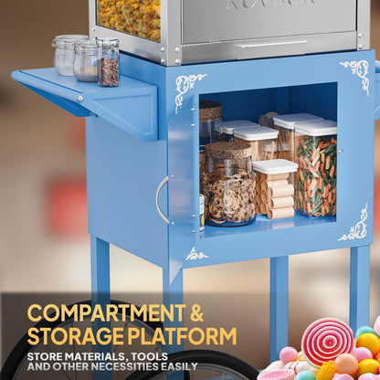 ROVSUN Popcorn Machine with Cart, 10 Oz Kettle Makes Up to 4 Gallons ETL Certified, Popcorn Maker w/Scoop, Oil Spoon, Bags & Popcorn Cups, Movie Theater Style Popper for Commercial Home Party, Blue