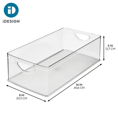 iDesign Stackable Clear Plastic Extra Long Storage Bin, 4-Pack