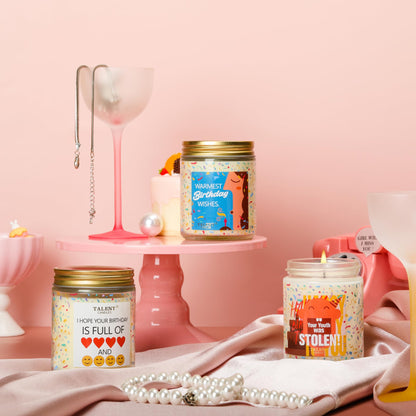 Happy Birthday Candle, Birthday Gifts for Women Girls Best Friend, Birthday Candles Gifts Ideas, Champagne Cassis & Honey Jasmine Scented Candles