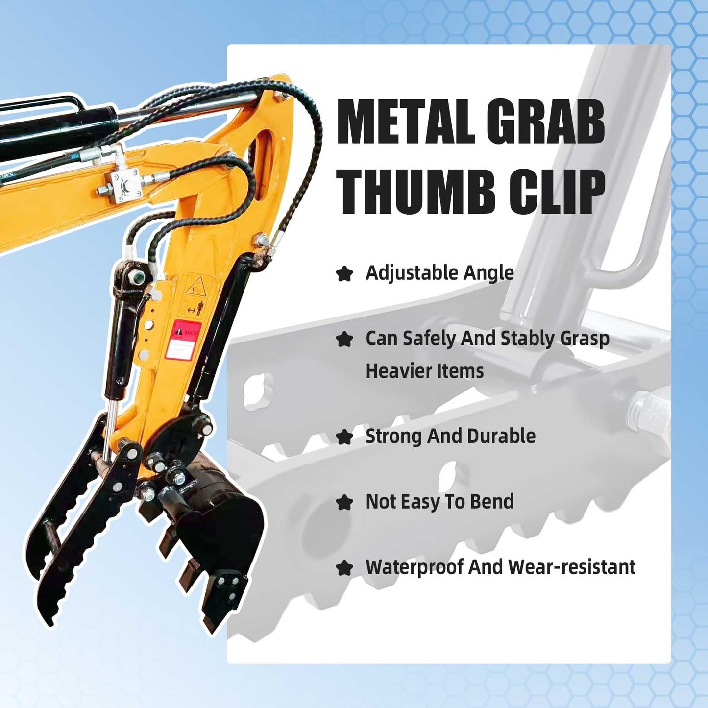 Hydraulic Thumb Clip Attachment 3-Holes for Mini Excavator Small Digger Crawler Small Digger Attachments fit Most of up to 2 tons, with2* M14 Hoses and Converters, Black