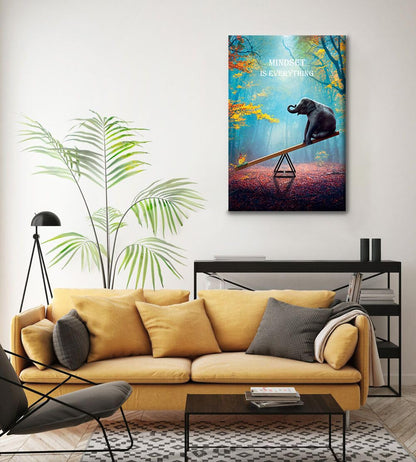 SKASNFAI Elephant Wall Art Mindset Motivation Office Wall Canvas Animals Poster Framed Artwork for Living room Ready to Hang (12x16 inch)