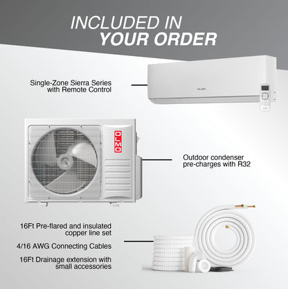 OLMO 12,000 BTU 230V Mini Split AC Heat Pump, Ductless Wall Mount - 20 SEER2 - Smart Kit & 16FT Installation Kit Included - Pre-Charged with R-32-1 Ton Inverter System