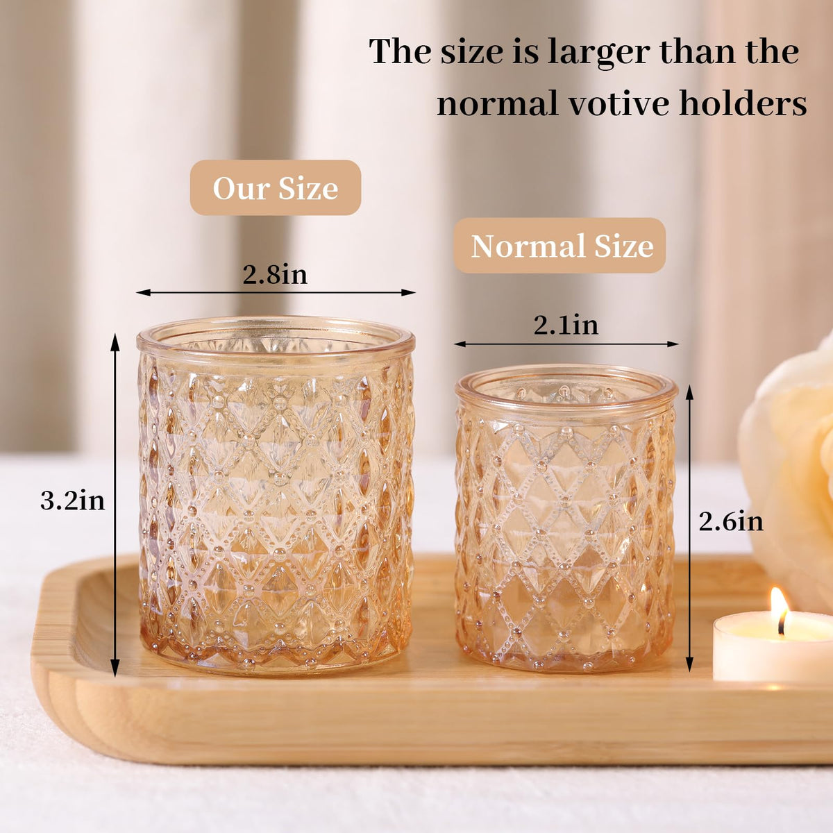 8 Pcs Large Votive Candle Holders Gold Tea Light Candle Holders Glass Candle Holder for Wedding, Bridal Shower, Table Centerpiece, Party, Home Decor