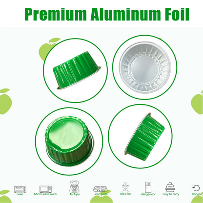 100Pcs Aluminum Cups with Lids,5oz Disposable Ramekin Baking Cups Muffin Liners Mini Pie Pans Foil Cupcake Containers for Christmas Party Wedding Party,Green