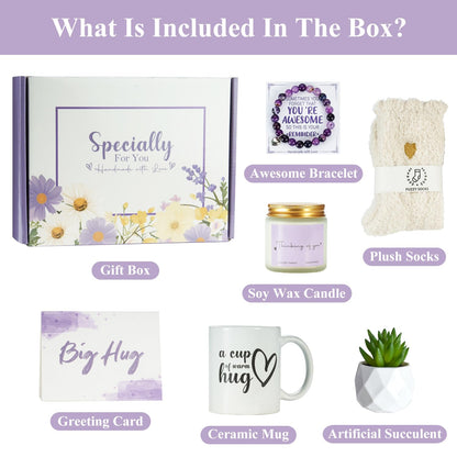Get Well Gifts for Women - Thinking of You Gifts with Mug, Socks, Candle, Artificial Succulent, Bracelet, Greeting Card - Get Well Soon Care Package for Women Mom Friend After Surgery