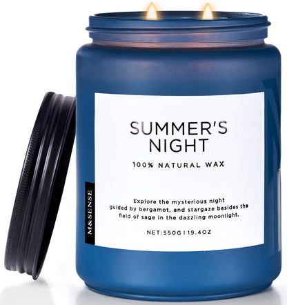 M&SENSE Summer's Night Scented Candles for Home, 19.4oz Large Natural Organic Soy Candles, 110 Hours Long Lasting, Non Toxic Clean Burn, Strong Manly Romantic Scent for Bath Stress Relief Relaxation