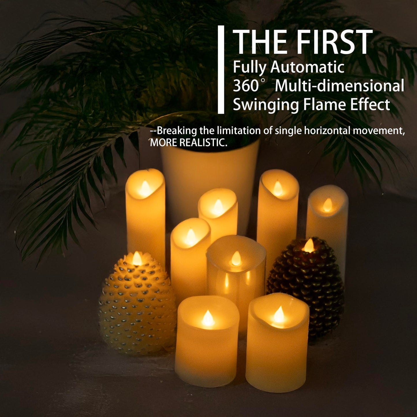 GyrHub Flameless Candles Last 1300+ Hours Real Wax Flame Effect Auto-Moving 3D Wick, LED Pillar Candles with Timers Battery Operated - Ivory 5"