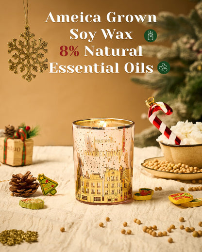 M&SENSE Sweet Home Holiday Candles Cinnamon Apple Scented, 18oz 100 Hours Large Christmas Candle Soy Wax Cracking Wooden Wick, Aromatherapy Gifts for Housewarming Bedroom, Warm Cozy Winter Decor