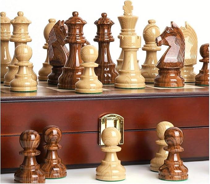 20 Extra Large Folding Chess Set - Walnut Wood Board &amp Weighted PVC Pieces - Portable Tournament Game for Adults Travel Gifts (Perfect for Beginners &amp Adults)
