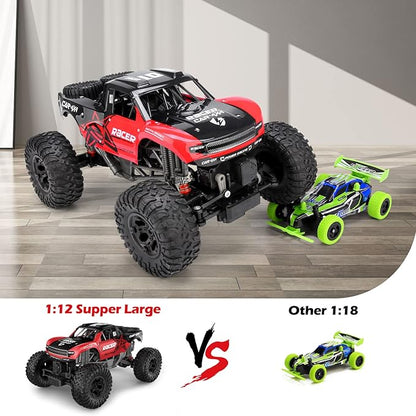 RC Trucks 4x4 Offroad Waterproof - 1:12 Scale Large Amphibious Remote Control Car Dual Motors Crawler Vehicle Monster Truck Toys with 2 Rechargeable Batteries Best Gift for Kids Adults