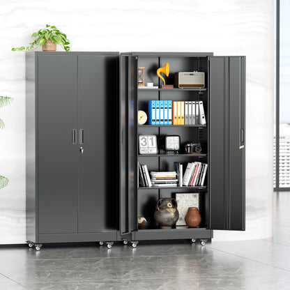INTERGREAT73 Garage Storage Cabinet with Wheels, Rolling Metal Storage Cabinet with Locking Doors and 4 Adjustable Shelves,- 73" Steel Tool Cabinet for Home Office,Garage,Warehouse，Black
