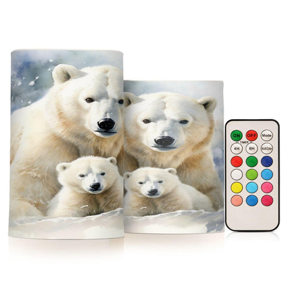 ALAZA Cute Polar Bear Flickering Flameless Candles Battery Operated with Remote Timer,Tea Light Candles LED Pillar Votive Candles Set of 2 for Outdoor Indoor Decorations