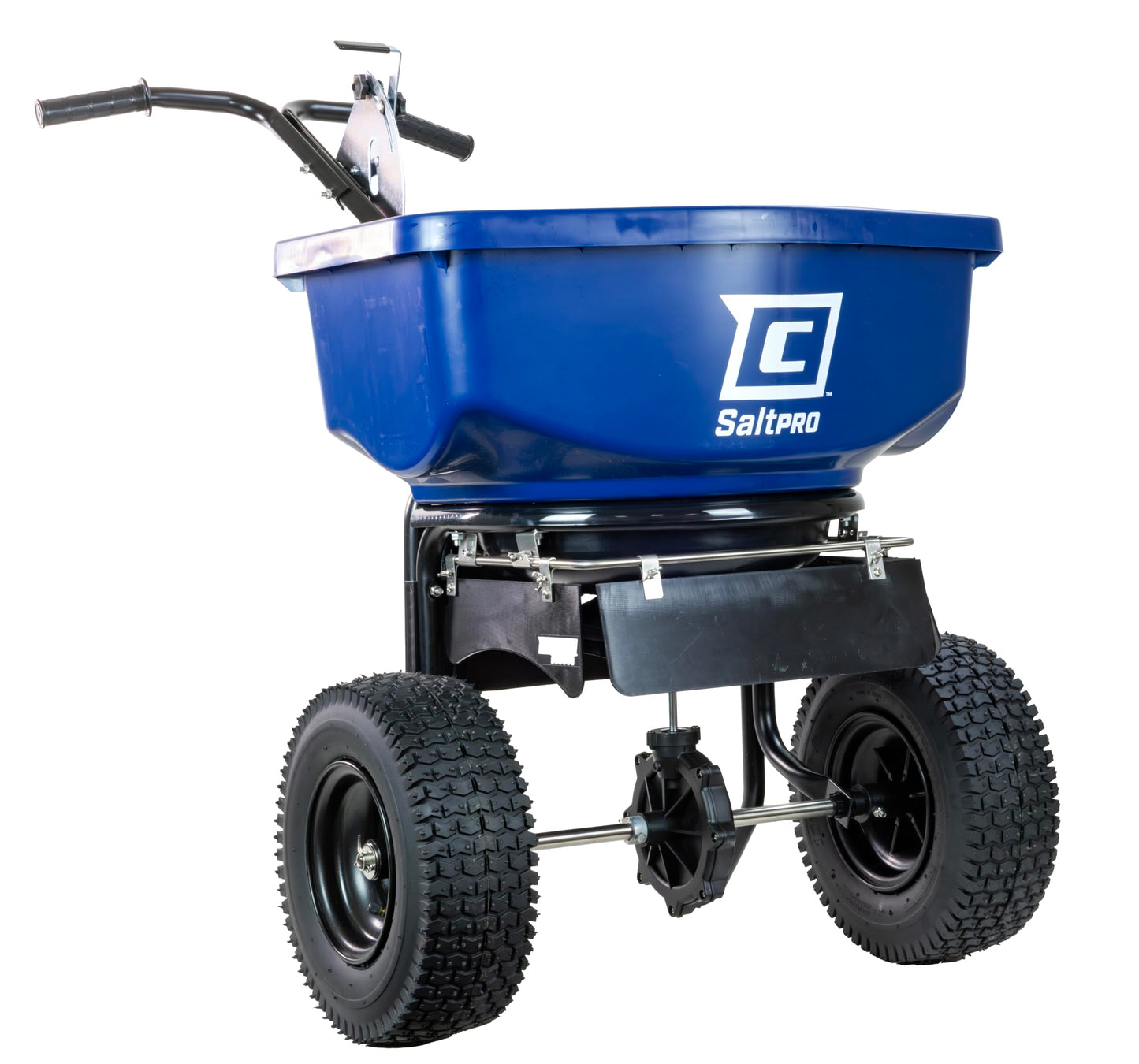 Chapin 88300B Spreader, Salt, Ice Melt, Contractor, SaltPro, Walk Behind, Spiked Auger, Adjustable Baffles, 12" Tires, Lever Control, Enclosed Gears, Weather-Resistant, Rain Cover, 80Lbs