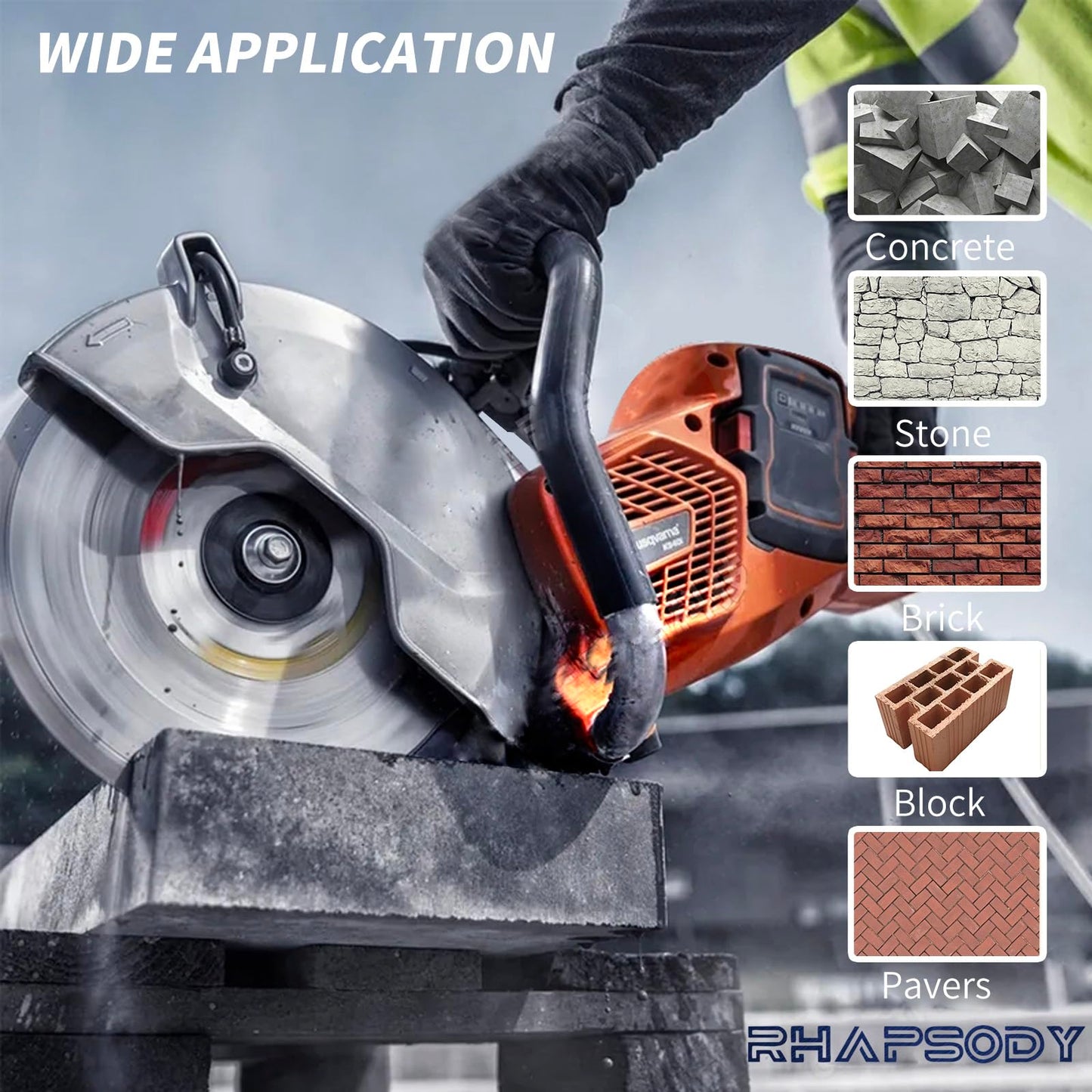 RHAPSODY 9 Inch Diamond Saw Blade, Segmented General Purpose Blade Dry/Wet Cutting Concrete, Granite, Masonry, Brick, Block,7/8"-5/8” Arbor