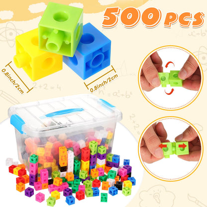 Jenaai 500 Pcs Math Learning Linking Cube with Storage Container Counting Cubes, Colorful Plastic Counting Blocks, Manipulatives Classroom Learning Supplies for Educational(Blue)