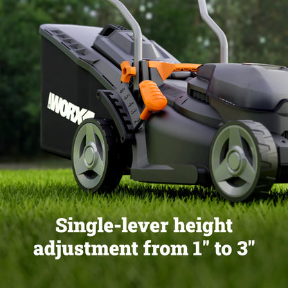 WORX Cordless Lawn Mower, 14'' Electric Mower with Mulching & Bagging, 20V Push Lawn Mower with 6-Position Height Adjustment, 5.0 Ah Battery & Charger Included, WG733.1
