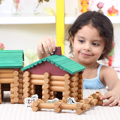 Wondertoys 170 Pieces Wood Logs Set Ages 3+ Classic Building Log Toys for Boy Creative Construction Engineering Educational Gifts