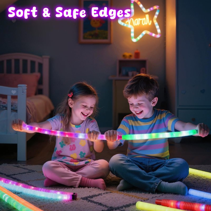 LovesTown 12PCS Glow Sticks for Kids, Glow in the Dark Party Favors Supplies, Light Up Fidget Pop Tubes for Birthday Party Favors Gifts Dance Camp, Goodie Bags Stuffers