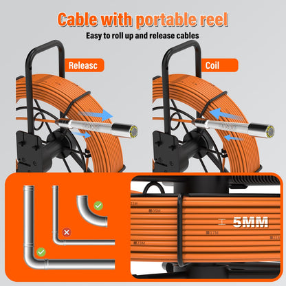 Sewer Camera 100FT/30M 23mm Pipe Inspection Camera DVR & Audio Recorder with 7" IPS Screen, Plumbing Snake Borescope 12 LEDs HD 1000TVL, Included 32GB Card